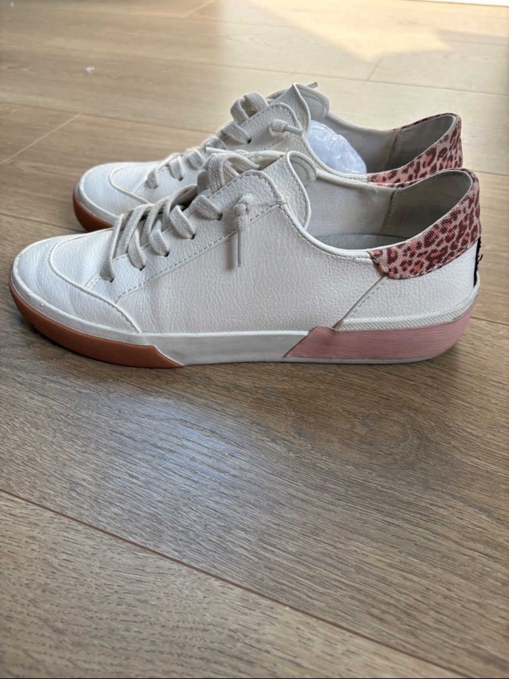 Dolce Vita Cream Leather Sneakers with Leopard-Trim Heel